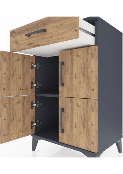 Hyperion Komodin Tek Raflı Tek Çekmeceli 4 Kapaklı 60X44X96 Antrasit-Çam indirimleri