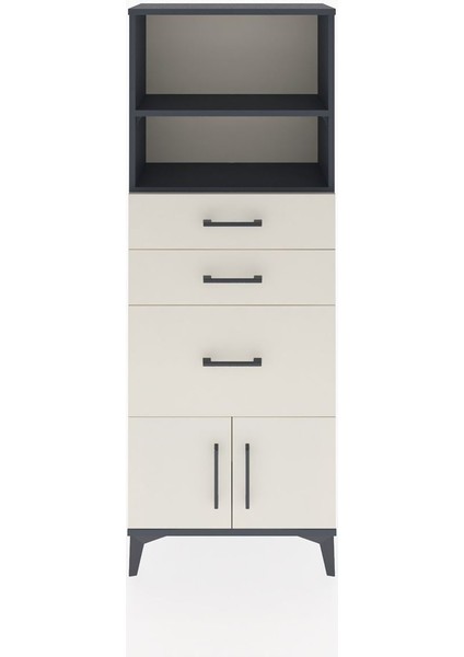 Arges Dolap 2 Raflı 3 Çekmeceli 2 Kapaklı 60X30X163 Antrasit-Aytaşı