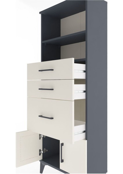 Arges Dolap 2 Raflı 3 Çekmeceli 2 Kapaklı 60X30X163 Antrasit-Aytaşı indirimleri