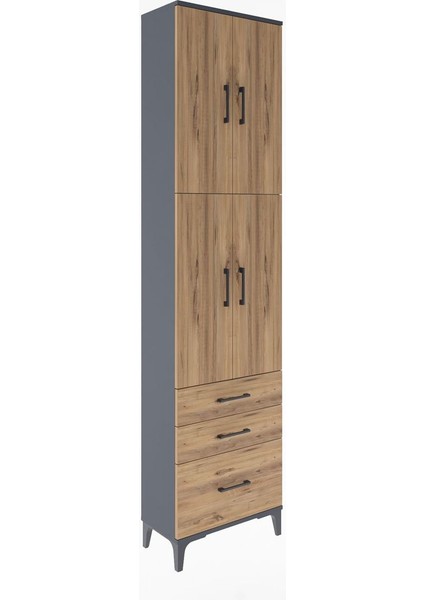 Arges Dolap 4 Raflı 3 Çekmeceli 4 Kapaklı 60X30X243 Antrasit-Çam fiyatları