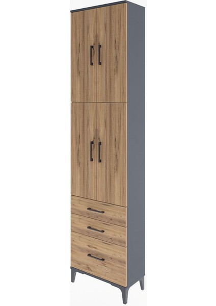 Arges Dolap 4 Raflı 3 Çekmeceli 4 Kapaklı 60X30X243 Antrasit-Çam modelleri