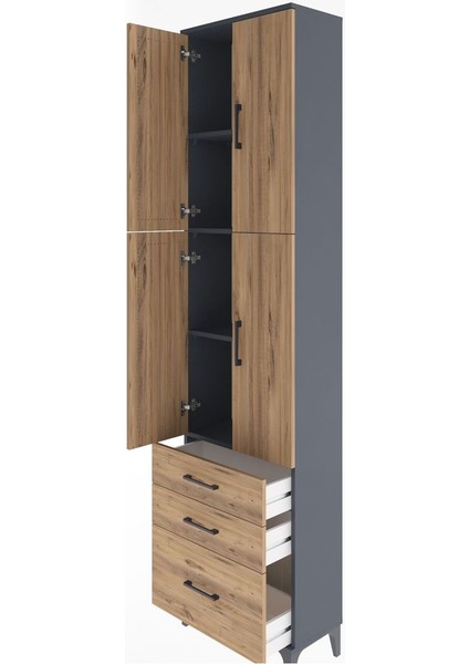 Arges Dolap 4 Raflı 3 Çekmeceli 4 Kapaklı 60X30X243 Antrasit-Çam fırsatları