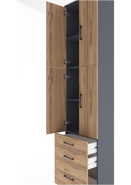 Arges Dolap 4 Raflı 3 Çekmeceli 4 Kapaklı 60X30X243 Antrasit-Çam indirimleri