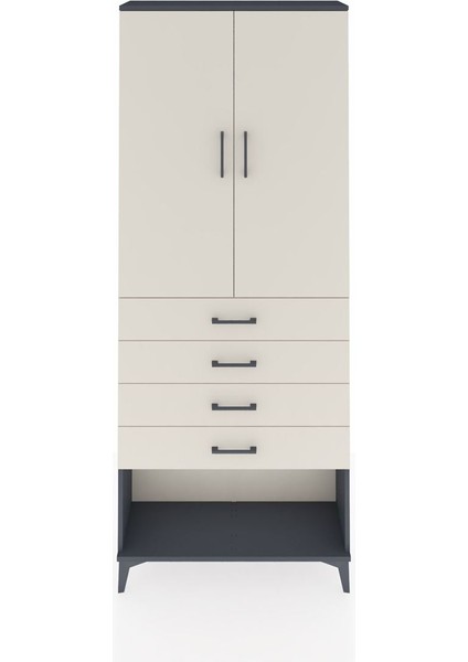 Arges Dolap 3 Raflı 4 Çekmeceli 2 Kapaklı 88X30X221 Antrasit-Aytaşı