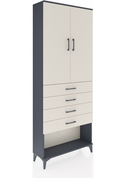 Arges Dolap 3 Raflı 4 Çekmeceli 2 Kapaklı 88X30X221 Antrasit-Aytaşı fiyatları