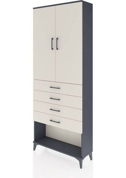 Arges Dolap 3 Raflı 4 Çekmeceli 2 Kapaklı 88X30X221 Antrasit-Aytaşı modelleri