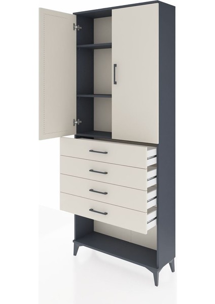 Arges Dolap 3 Raflı 4 Çekmeceli 2 Kapaklı 88X30X221 Antrasit-Aytaşı fırsatları
