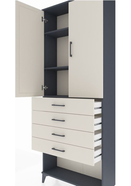 Arges Dolap 3 Raflı 4 Çekmeceli 2 Kapaklı 88X30X221 Antrasit-Aytaşı indirimleri