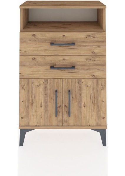 Arges Komodin Tek Raflı 2 Çekmeceli 2 Kapaklı 60X30X96 Çam-Çam