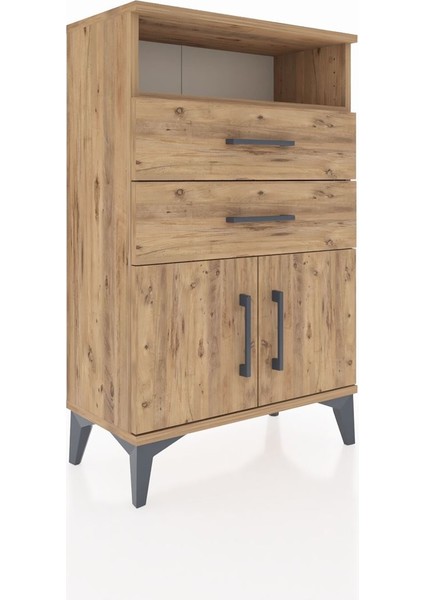 Arges Komodin Tek Raflı 2 Çekmeceli 2 Kapaklı 60X30X96 Çam-Çam fiyatları