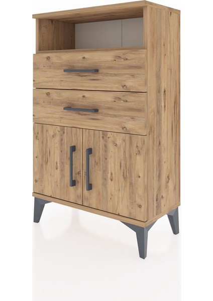 Arges Komodin Tek Raflı 2 Çekmeceli 2 Kapaklı 60X30X96 Çam-Çam modelleri