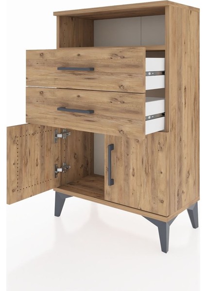 Arges Komodin Tek Raflı 2 Çekmeceli 2 Kapaklı 60X30X96 Çam-Çam fırsatları