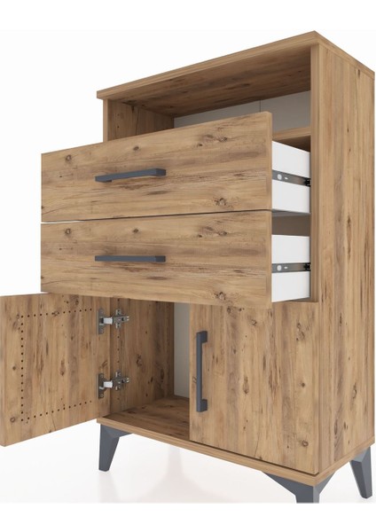 Arges Komodin Tek Raflı 2 Çekmeceli 2 Kapaklı 60X30X96 Çam-Çam indirimleri