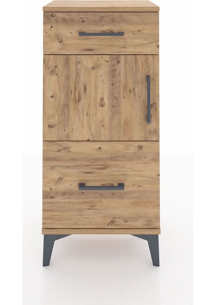 Arges Komodin Tek Raflı 2 Çekmeceli Tek Kapaklı 44X30X96 Çam-Çam