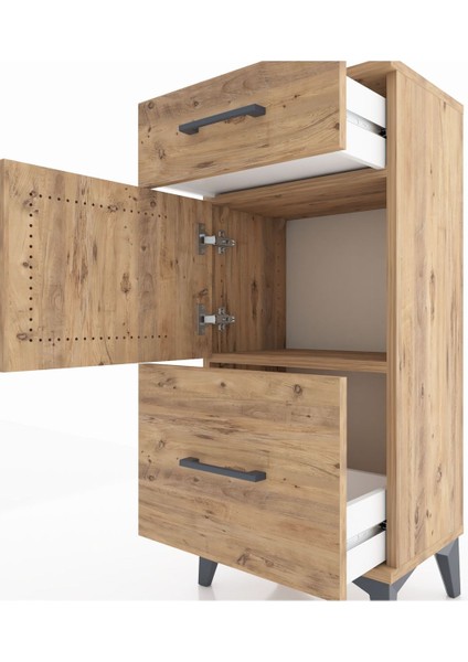 Arges Komodin Tek Raflı 2 Çekmeceli Tek Kapaklı 44X30X96 Çam-Çam indirimleri