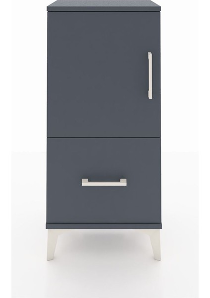 Arges Komodin 2 Raflı Tek Çekmeceli Tek Kapaklı 44X30X96 Antrasit-Antrasit
