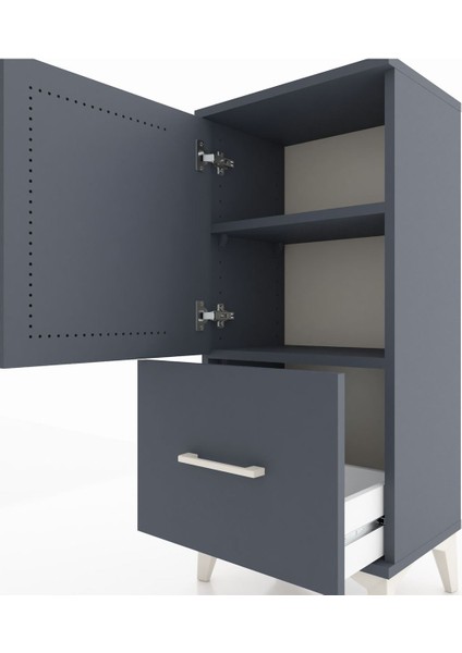 Arges Komodin 2 Raflı Tek Çekmeceli Tek Kapaklı 44X30X96 Antrasit-Antrasit indirimleri