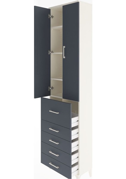 Arges Dolap 4 Raflı 5 Çekmeceli 2 Kapaklı 60X30X243 Aytaşı-Antrasit fırsatları