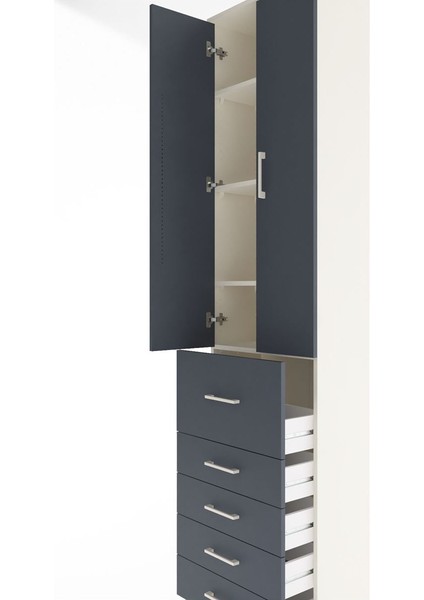 Arges Dolap 4 Raflı 5 Çekmeceli 2 Kapaklı 60X30X243 Aytaşı-Antrasit indirimleri