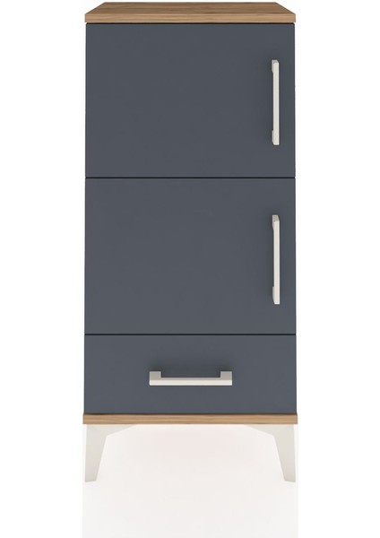 Arges Komodin 4 Raflı Tek Çekmeceli 2 Kapaklı 44X30X96 Çam-Antrasit
