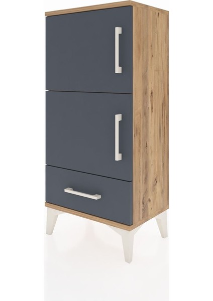 Arges Komodin 4 Raflı Tek Çekmeceli 2 Kapaklı 44X30X96 Çam-Antrasit modelleri
