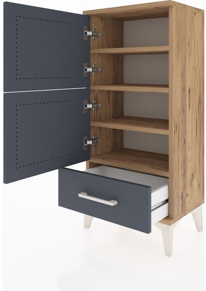Arges Komodin 4 Raflı Tek Çekmeceli 2 Kapaklı 44X30X96 Çam-Antrasit fırsatları