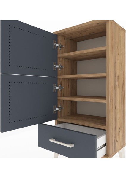 Arges Komodin 4 Raflı Tek Çekmeceli 2 Kapaklı 44X30X96 Çam-Antrasit indirimleri
