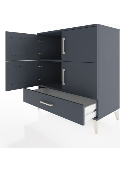 Hyperion Şifonyer 2 Raflı Tek Çekmeceli 4 Kapaklı 88X44X96 Antrasit-Antrasit fırsatları