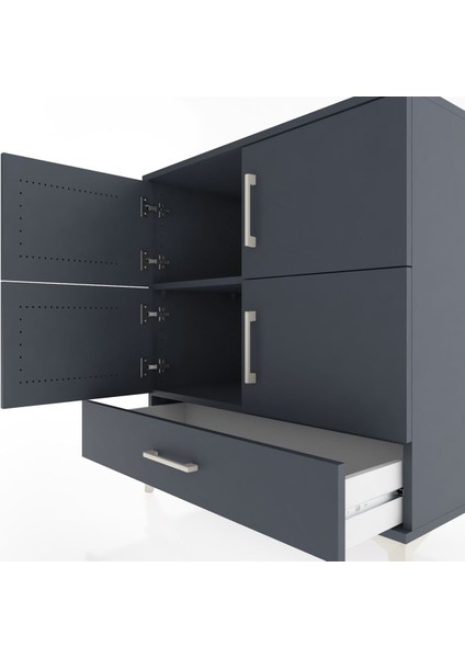 Hyperion Şifonyer 2 Raflı Tek Çekmeceli 4 Kapaklı 88X44X96 Antrasit-Antrasit indirimleri