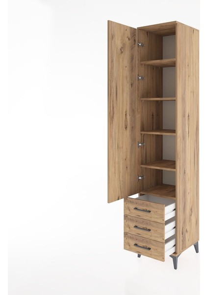 Hyperion Dolap 5 Raflı 3 Çekmeceli Tek Kapaklı 44X44X221 Çam-Çam fırsatları