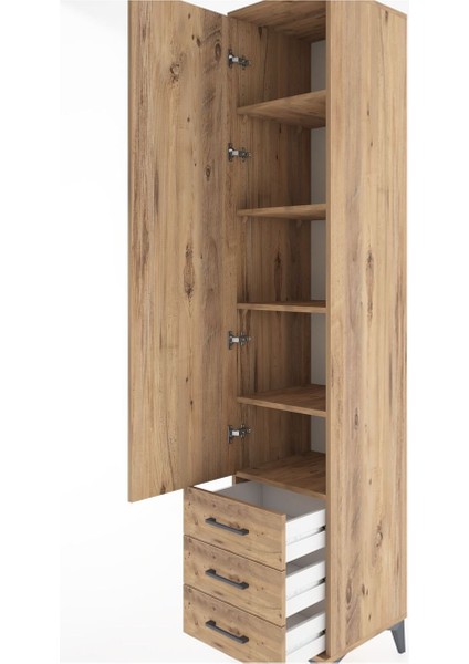 Hyperion Dolap 5 Raflı 3 Çekmeceli Tek Kapaklı 44X44X221 Çam-Çam indirimleri