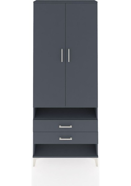 Arges Dolap 4 Raflı 2 Çekmeceli 2 Kapaklı 88X30X221 Antrasit-Antrasit