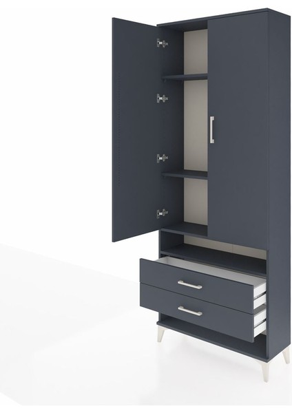 Arges Dolap 4 Raflı 2 Çekmeceli 2 Kapaklı 88X30X221 Antrasit-Antrasit fırsatları