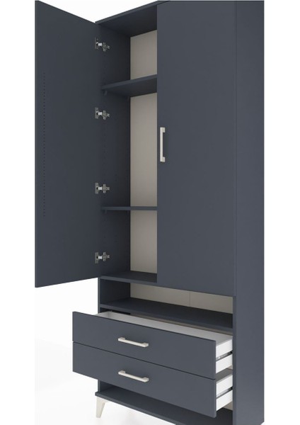 Arges Dolap 4 Raflı 2 Çekmeceli 2 Kapaklı 88X30X221 Antrasit-Antrasit indirimleri