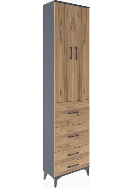 Arges Dolap 4 Raflı 4 Çekmeceli 2 Kapaklı 60X30X243 Antrasit-Çam fiyatları
