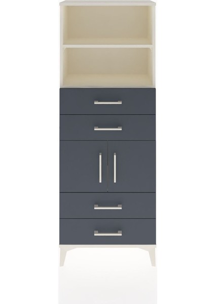 Arges Dolap 3 Raflı 4 Çekmeceli 2 Kapaklı 60X30X163 Aytaşı-Antrasit