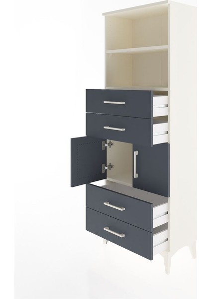 Arges Dolap 3 Raflı 4 Çekmeceli 2 Kapaklı 60X30X163 Aytaşı-Antrasit fırsatları