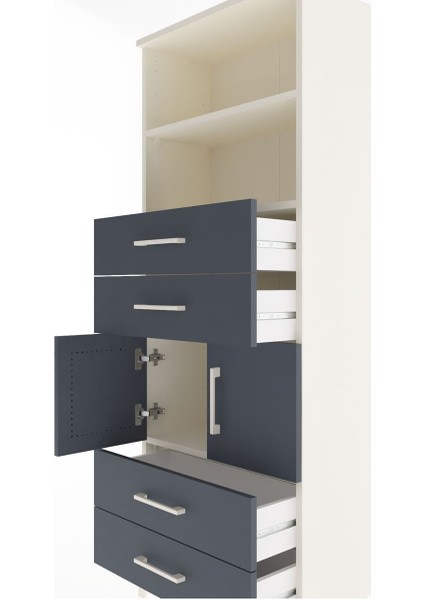 Arges Dolap 3 Raflı 4 Çekmeceli 2 Kapaklı 60X30X163 Aytaşı-Antrasit indirimleri