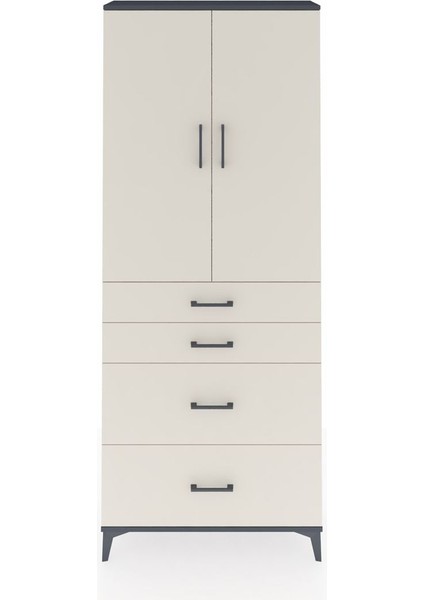 Arges Dolap 3 Raflı 4 Çekmeceli 2 Kapaklı 88X30X221 Antrasit-Aytaşı