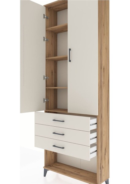 Arges Dolap 4 Raflı 3 Çekmeceli 2 Kapaklı 88X30X243 Çam-Aytaşı indirimleri