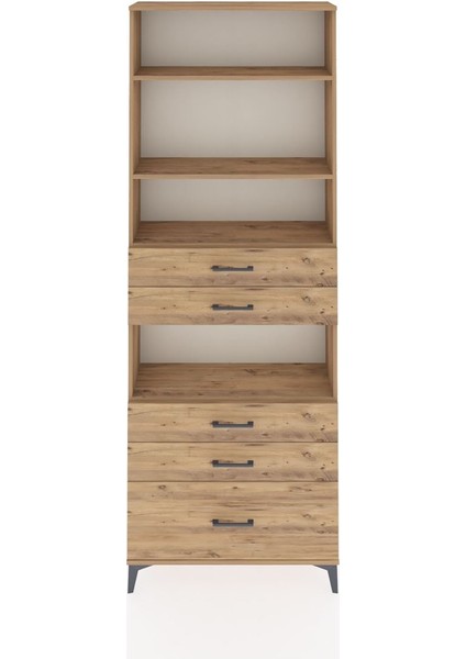 Arges Dolap 4 Raflı 5 Çekmeceli 88X30X243 Çam-Çam