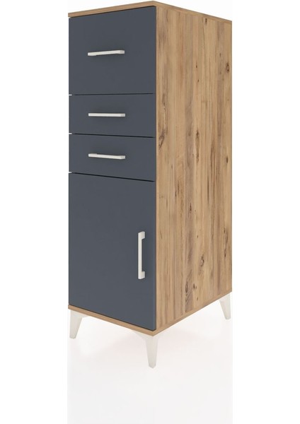 Kronos Dolap Tek Raflı 3 Çekmeceli Tek Kapaklı 44X59X134 Çam-Antrasit modelleri