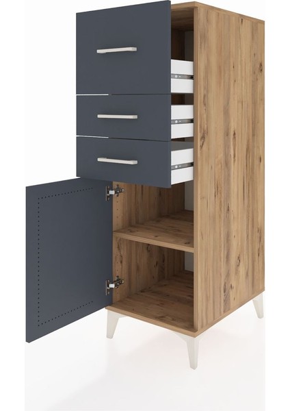 Kronos Dolap Tek Raflı 3 Çekmeceli Tek Kapaklı 44X59X134 Çam-Antrasit fırsatları