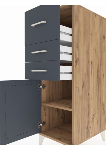 Kronos Dolap Tek Raflı 3 Çekmeceli Tek Kapaklı 44X59X134 Çam-Antrasit indirimleri