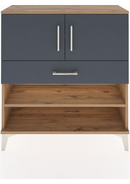 Arges Şifonyer 3 Raflı Tek Çekmeceli 2 Kapaklı 88X30X96 Çam-Antrasit