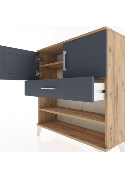 Arges Şifonyer 3 Raflı Tek Çekmeceli 2 Kapaklı 88X30X96 Çam-Antrasit indirimleri