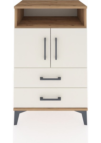 Hyperion Komodin 2 Raflı 2 Çekmeceli 2 Kapaklı 60X44X96 Çam-Aytaşı