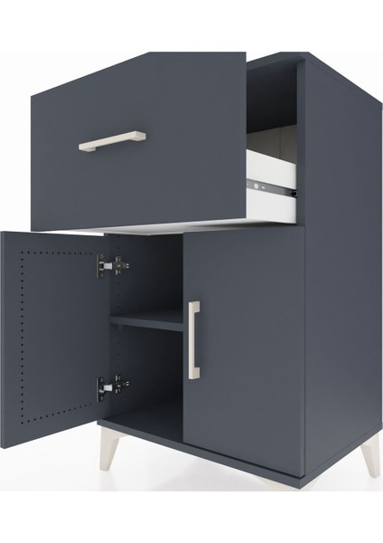 Hyperion Komodin Tek Raflı Tek Çekmeceli 2 Kapaklı 60X44X96 Antrasit-Antrasit indirimleri