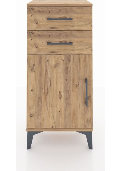 Arges Komodin Tek Raflı 2 Çekmeceli Tek Kapaklı 44X30X96 Çam-Çam