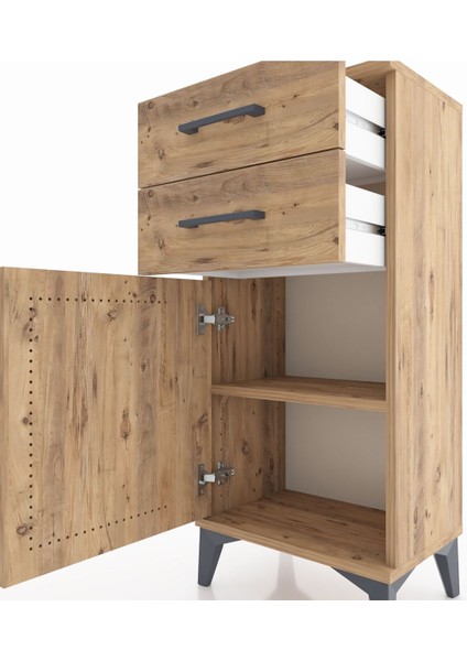 Arges Komodin Tek Raflı 2 Çekmeceli Tek Kapaklı 44X30X96 Çam-Çam indirimleri